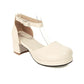 Ladies Solid Color Round Toe Hollow Out Ankle Strap Low Block Heels Sandals
