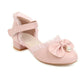Ladies Solid Color Round Toe Butterfly Knot Pearls Lace Hollow Out Block Heel Low Heels Sandals