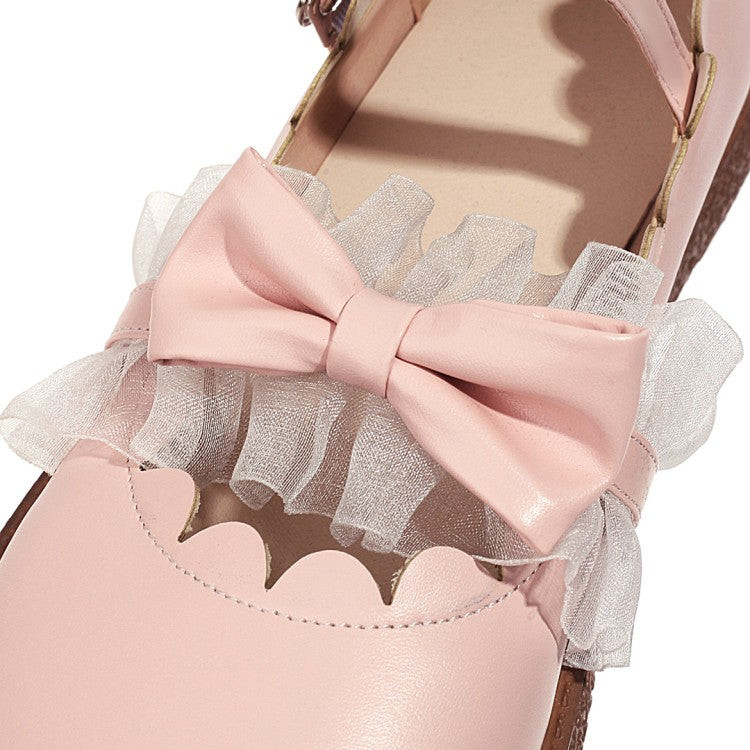 Ladies Lolita Lace Butterfly Knot Platform Flats Shoes