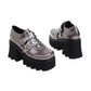 Ladies Glossy Square Toe Rivets Thick Sole Block Heel Platform High Heels Shoes