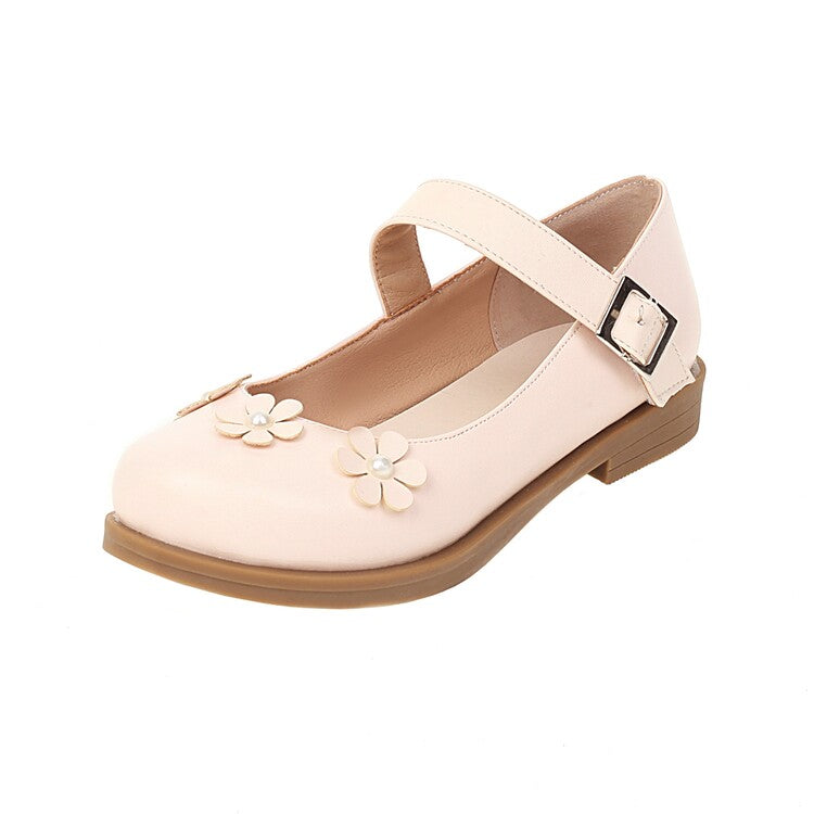 Ladies Solid Color Round Toe Flora Flat Many Jane Shoes