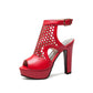 Ladies Solid Color Hollow Out Chunky Heel Platform Sandals