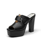 Ladies Solid Color Peep Toe Mules Platform Chunky Heel Sandals
