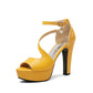 Ladies Solid Color Peep Toe Hollow Out Ankle Strap Chunky Heel Platform Sandals