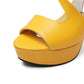 Ladies Solid Color Peep Toe Hollow Out Ankle Strap Chunky Heel Platform Sandals