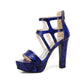 Ladies Snake Print Open Toe Hollow Out Platform Chunky Heel Sandals