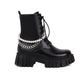 Ladies Glossy Tied Belts Pearls Metal Chains Platform Short Boots