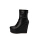 Ladies Pu Leather Pleated Wedge Heel Platform Short Boots