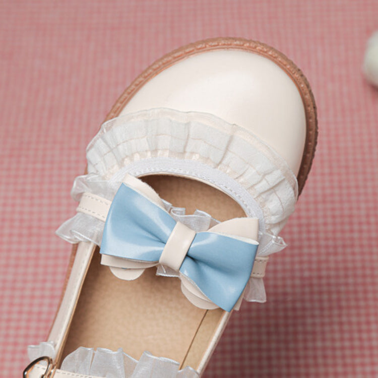 Ladies Lolita Lace Bowtie Mary Janes Flats Shoes