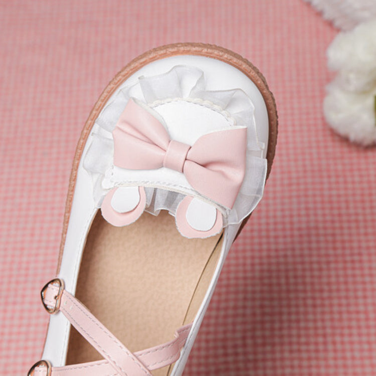 Ladies Lolita Bowties Knot Crossed Lace Straps Flats Shoes