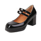 Ladies Platform Pumps Glossy Mary Janes Double Monk-Straps Block Chunky Heel