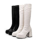 Square Toe Block Chunky Heel Platform Knee High Boots for Women