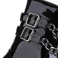 Pu Leather Round Toe Lace Up Metal Chains Buckle Straps Block Chunky Heel Platform Short Boots for Women
