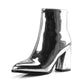 Metal Patent Side Zippers Block Chunky Heel Short Boots for Women