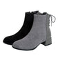 Round Toe Flock Pu Leather Patchwork Side Zippers Back Lace-up Block Chunky Heel Short Boots for Women