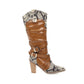 Snake-print Patchwork Buckle Straps Block Chunky Heel Pointed Toe Mid-Calf Boots for Women