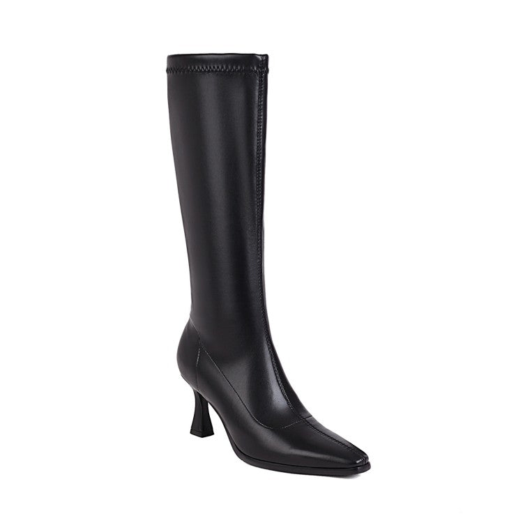 Pointed Toe Side Zippers Spool Heel Knee-High Boots for Women