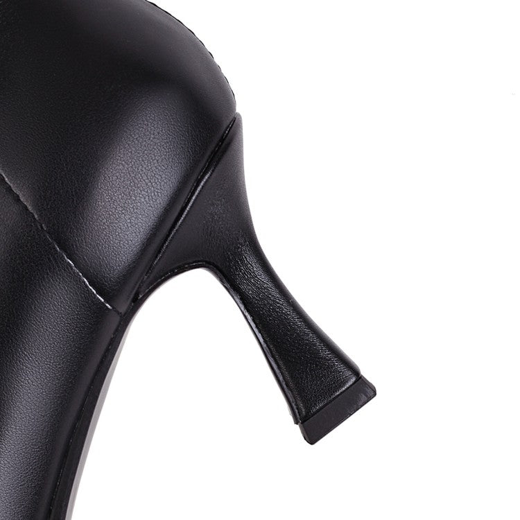 Pointed Toe Side Zippers Spool Heel Knee-High Boots for Women