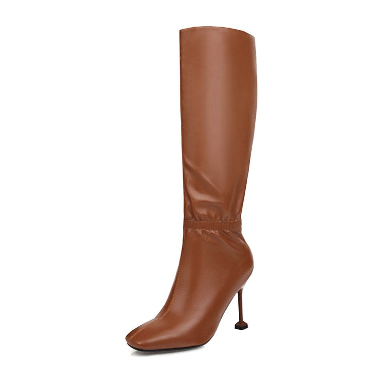 Square Toe Slouch Spool Heel Stiletto Heel Knee-High Boots for Women