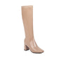 Square Toe Glossy Side Zippers Chunky Heel Knee-High Boots for Women