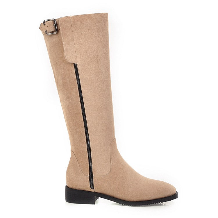 Round Toe Side Zippers Low Heels Knee-High Boots for Women