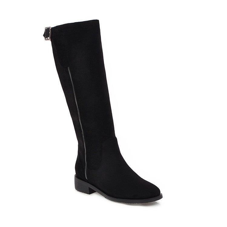 Round Toe Side Zippers Low Heels Knee-High Boots for Women