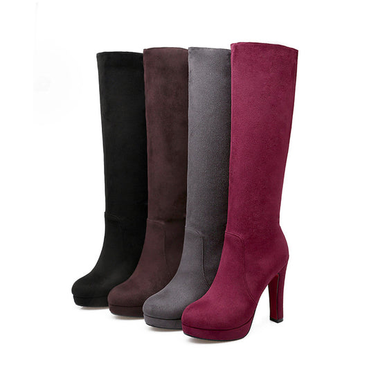 Side Zippers Round Toe Chunky Heel Platform Knee-High Boots for Women