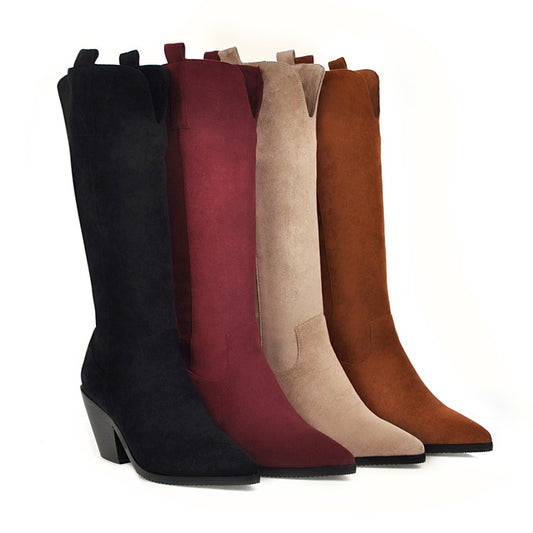 Pointed Toe Beveled Heel Knee-High Boots for Women
