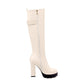 Round Toe Side Zippers Chunky Heel Platform Knee-High Boots for Women