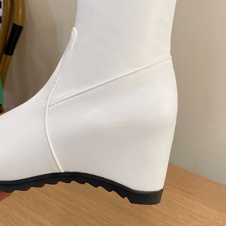 Tied Straps Inside Heighten Wedge Heel Over-The-Knee Boots for Women