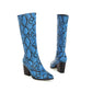 Snake Printed Pointed Toe Side Zippers Block Chunky Heel Mid-Calf Boots for Women