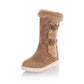 Round Toe Buckle Straps Flat Platform Mid-Calf Boots for Women