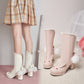Lolita Pu Leather Round Toe Fold Block Chunky Heel Platform Ankle Boots for Women