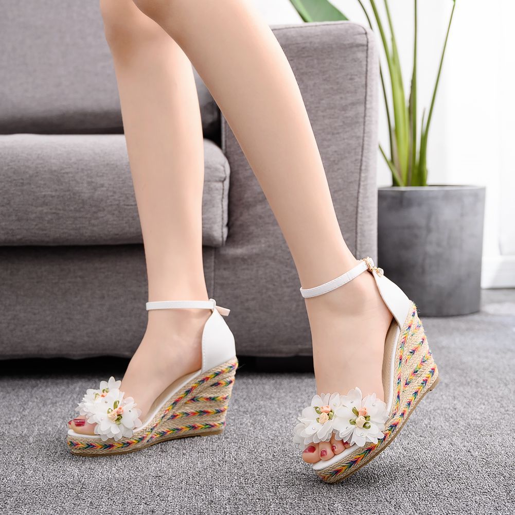 Women Flora Peep Toe Woven Wedge Heel Platform Sandals