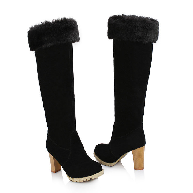 Ladies Faux Fur High Heel Knee High Boots