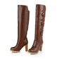 Ladies Faux Leather High Heel Knee High Boots