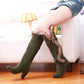 Flock Round Toe Rivets Buckle Straps Block Heel Tall Boots for Women