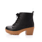 Pu Leather Round Toe Lace Up Block Chunky Heel Platform Ankle Boots for Women