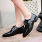 Ladies Glossy Pointed Toe Tied Lace Up Puppy Heel Chunky Heels Oxford Shoes