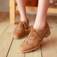 Ladies Pu Leather Stitching Patchwork Tied Lace Up Chunky Heels Oxford Shoes