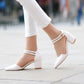 Ladies Candy Color Pointed Toe Hollow Out Double Strap Block Heel Sandals