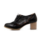 Ladies Pu Leather Round Toe Tied Belts Lace Carved Flora Block Heel Chunky Heels Oxford Shoes