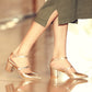 Ladies Solid Color Glossy Pointed Toe Ankle Strap Block Heel Sandals