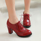 Ladies Pu Leather Stitching Lace Up Block Heel Oxford Shoes