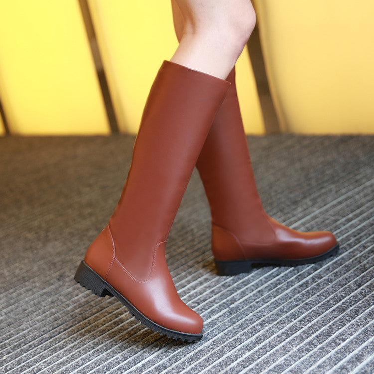 Pu Leather Round Toe Platform Knee High Boots for Women