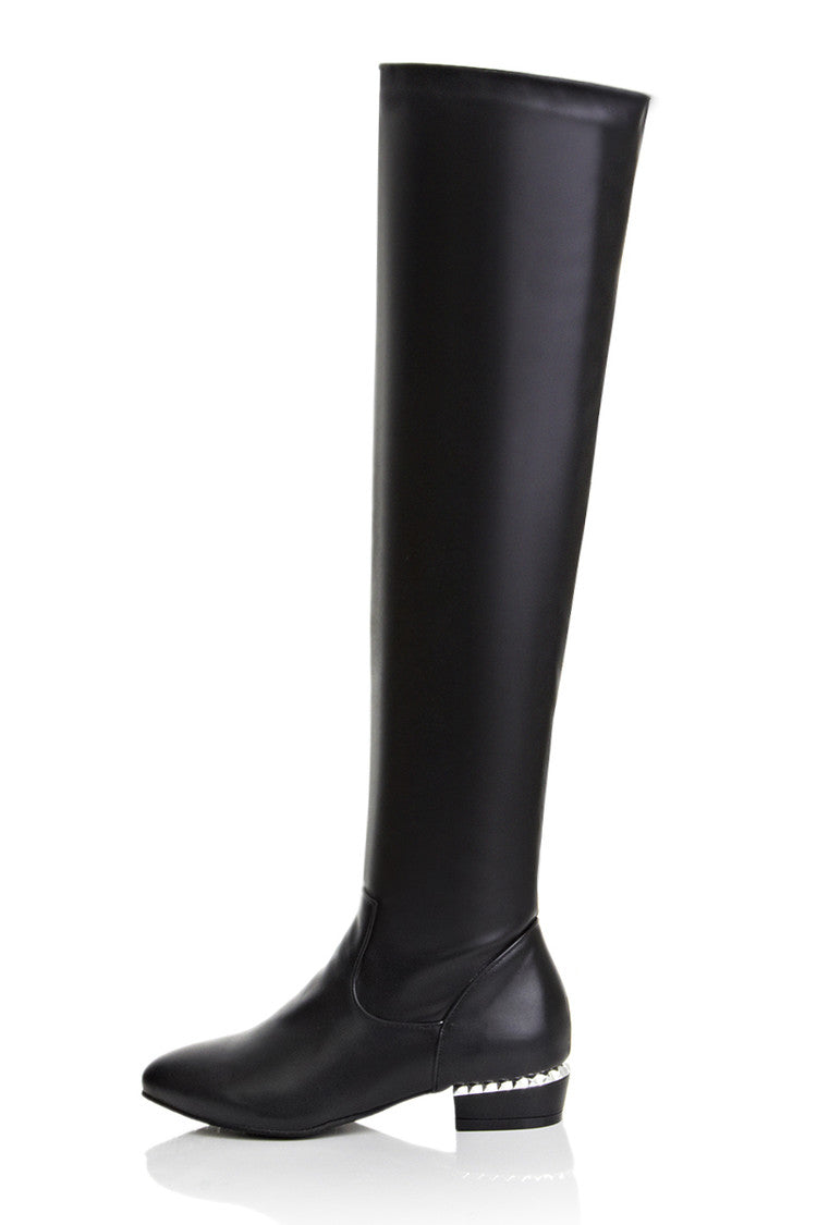 Pu Leather Round Toe Inside Heighten Riding Over the Knee Boots for Women