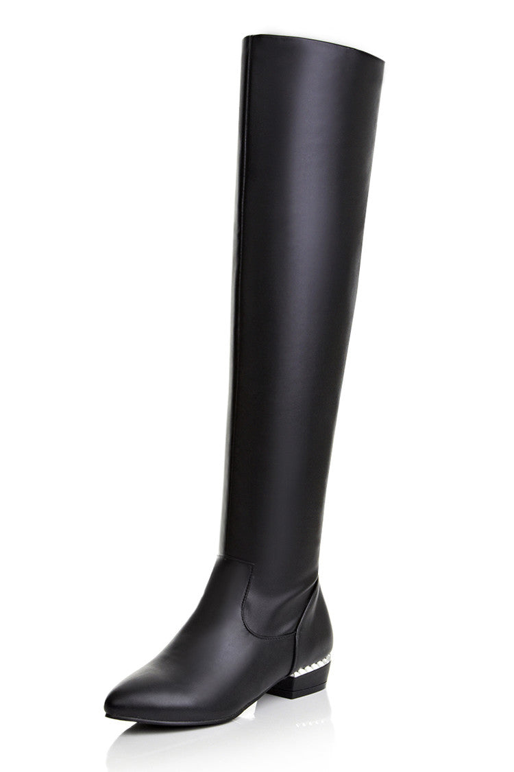 Pu Leather Round Toe Inside Heighten Riding Over the Knee Boots for Women
