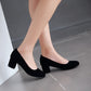 Ladies Pumps Suede Almond Toe Block Heel Shoes