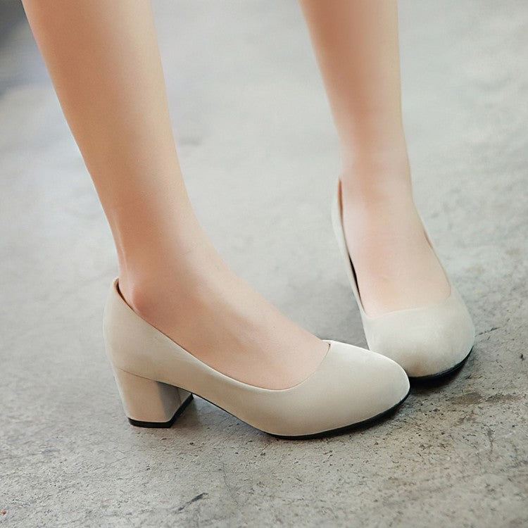 Ladies Pumps Suede Almond Toe Block Heel Shoes