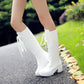 Ladies Round Toe Lace Up Stitching Block Heel Platform Knee High Boots